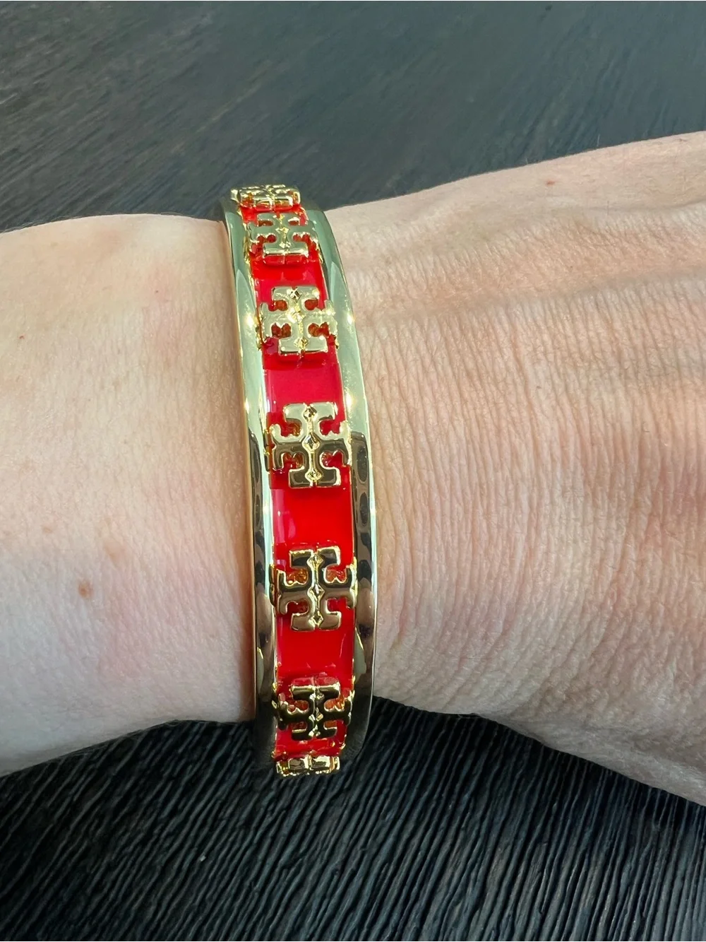 Tory Burch Kira Signature Red Enamel Cuff Bracelet